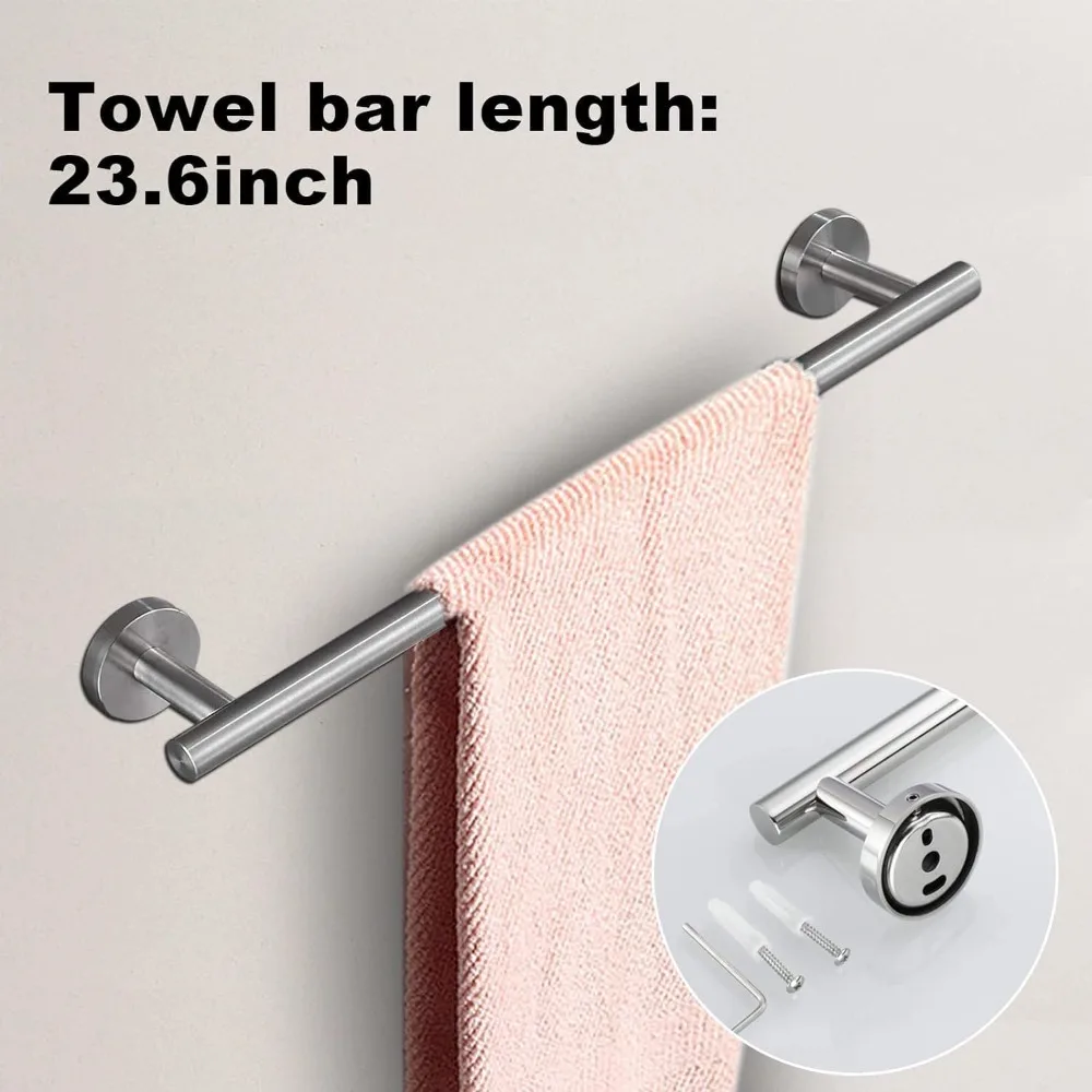 24-Inch Brushed Nickel Bathroom Hardware Set with Towel Bars, Robe Hooks, Rings, and Toilet Paper Holders