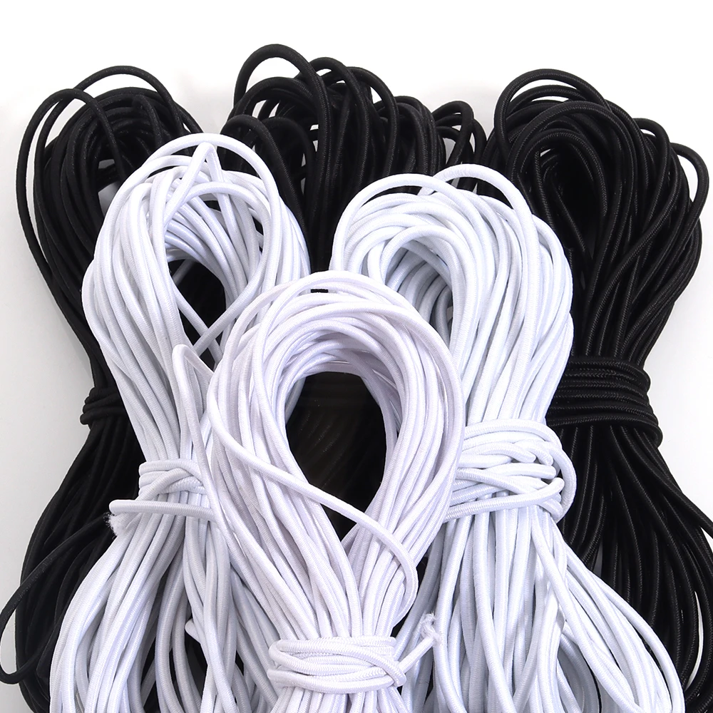 10 m, 2/2,5/3 mm, starkes elastisches Seil, weiß/schwarz, rundes elastisches Seil, Gummiband, zum Nähen von Kleidungsstücken, zum Basteln, für DIY-Nähbedarf – Detail 6