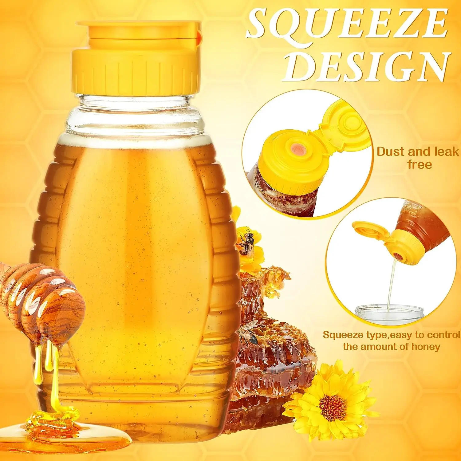 4.6oz  Clear Plastic Honey Jar Empty Honey Bottles with Caps  Honey Squeeze Bottle Honey Bottle  for Storing Dispensing