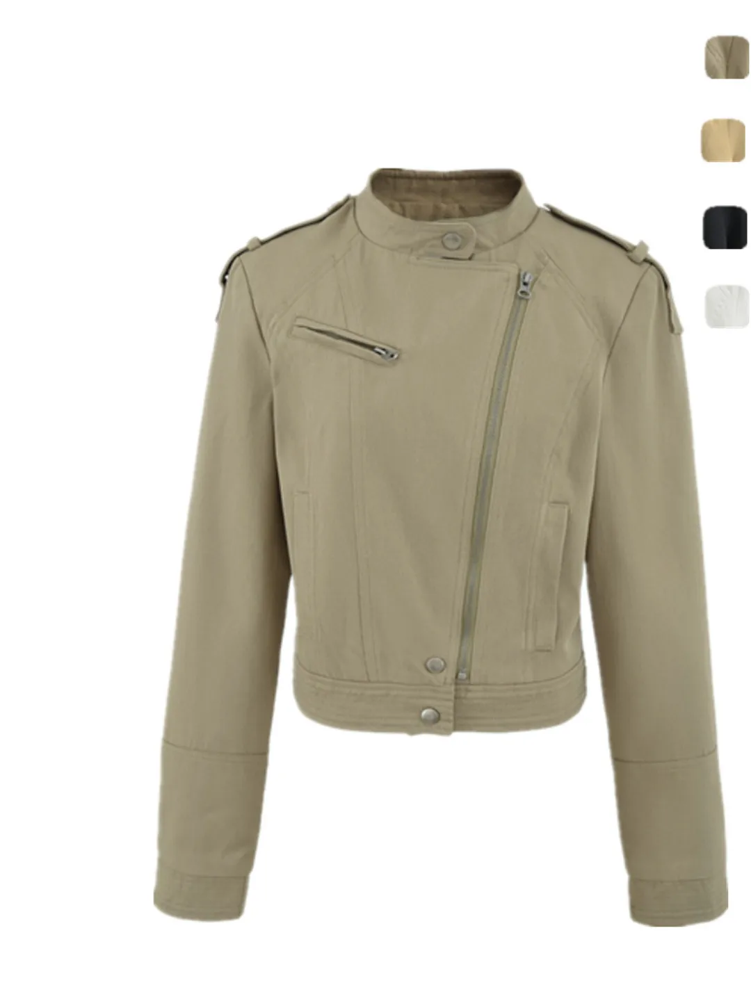 American Style Retro Workwear Jacket Zipper Long Sleeve Motorcycle Jacket Slimming Casual Top Trendy Stand Collar Regular Fit