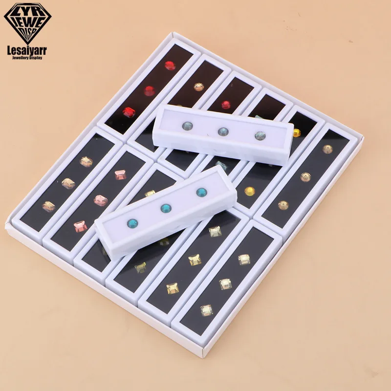 Wholesale Gem Stone Display Sponge Holder Box Jewelry Beads Container Loosing Diamond Storage Case Long Gems Box With Glass Lid