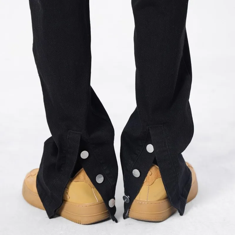 Pure Bla taille haute jambe droite coupe ajustée hommes jean taille moyenne coton décontracté pantalons longs américain Sle Streetwear