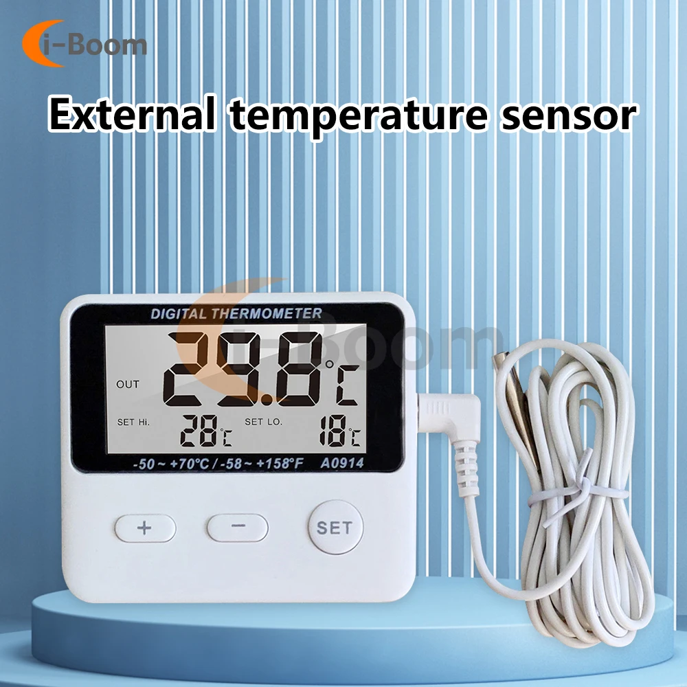 Digital Alarm Thermometer Digital Indoor Outdoor Thermometer Hygrometer LCD Display with External Sensor Cable 1M -50℃ -70℃