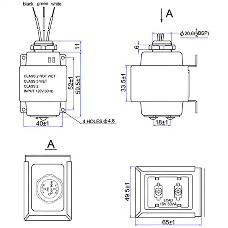 ABKP-transformador de timbre de puerta fácil de instalar para el hogar-16V 30VA Compatible con timbre de vídeo con cable de anillo