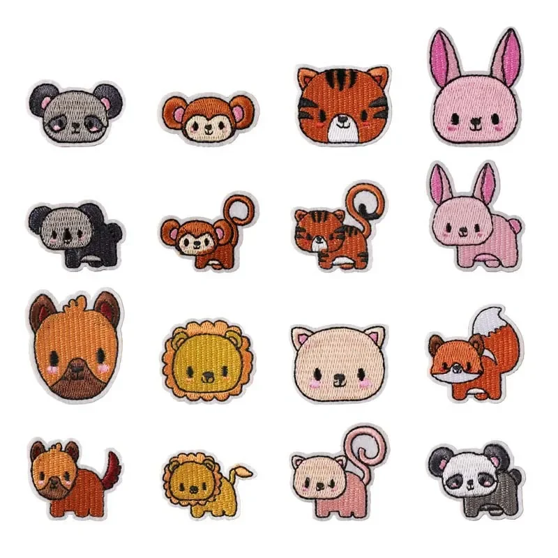 5pcs/Quality Cartoon Self-adhesive Little Lion Monkey Rabbit Various Animal Patterns Iron-free Clothes Decoration Patch Stickers