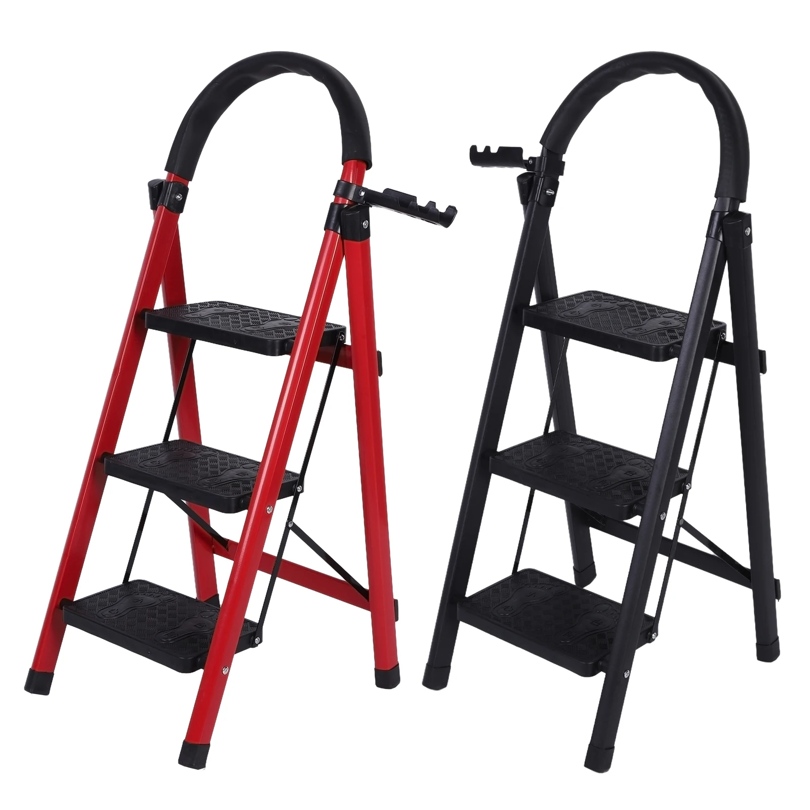 3 Step Folding Ladder Sturdy& Portable Stepping Stools 300 Lbs Load Capacity Wide Platform Steps for Working Indoor/Outdoor