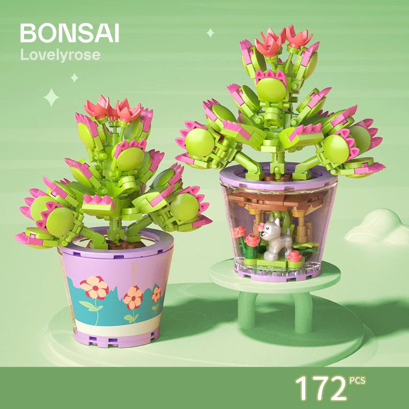 3D Bouquet Building Blocks Toys for Girls Flowers Blossom Bonsai Model Home Decoration Children\'s Assembly Bricks Toys Girl Gift