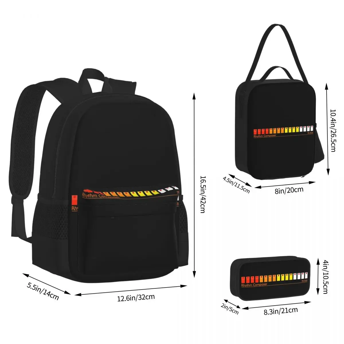 TR 808 ROLAND Backpacks Boys Girls Bookbag Students School Bags Kids Rucksack Lunch Bag Pen Bag Three-Piece Set