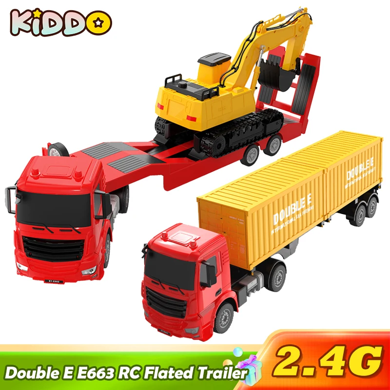 

Double E E663 RC Flated TrailerTruck Cars Trucks with Light Remote Control Excavator Trailer Engineer Truck Toy Christmas Gift