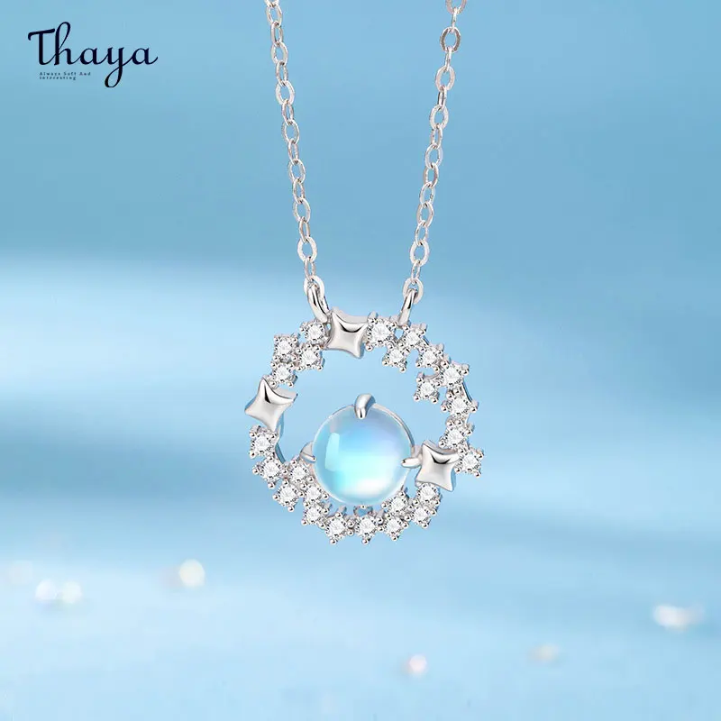 

Thaya Luxury Moonstone Women Jewelry S925 Silver Female Choker Elegant Star Collor Engagement Necklace for Women Wedding Jewelry