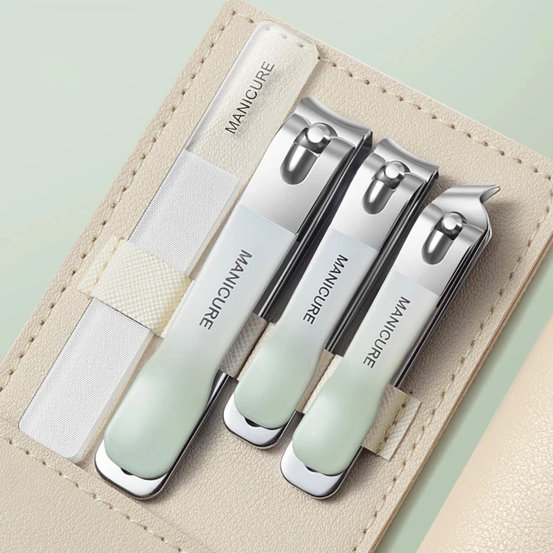 4 PCs New Nail Clippers Set with Rotating Leather Bag Professional Trimmer Pedicure Care Tools Manicure Set Home Care Gift image 5