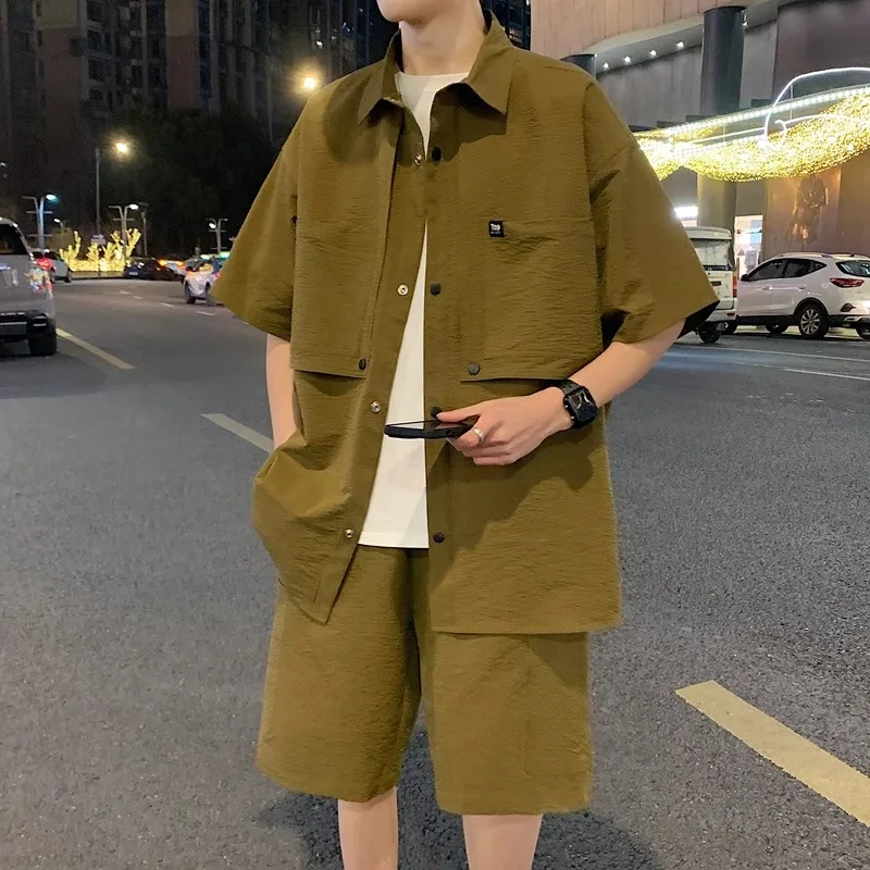 حجم كبير للرجال الصيف ort Sve irt and orts مجموعة Fat Mountain Sle 2 قطعة ملابس رياضية كاجوال للمراهقين #2