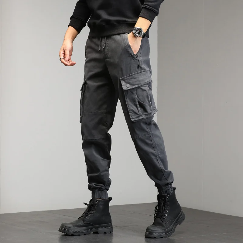 

Young Men's Casual Autumn Work Pants Ankle Binding Simple Multi-Pocket Design Trendy Elastic Men's Clothing