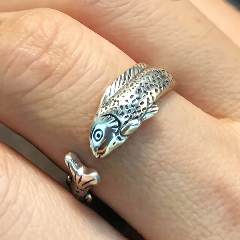 Koi Open Vintage Ring for Women Salted Fish Cute Middle Ancient Style 2026 New European and American Spring Jewelry Accessories
