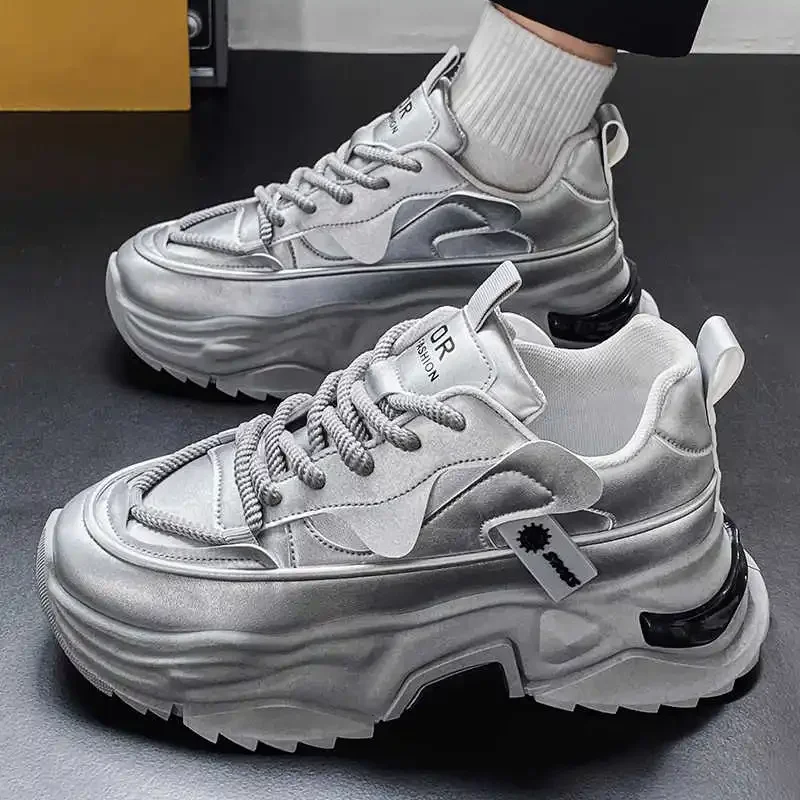 Mezzo argento con allacciatura Sport Intrattenimento Scarpe casual originali Scarpe da ginnastica blu da uomo Sneeker di marca Cucito industriale