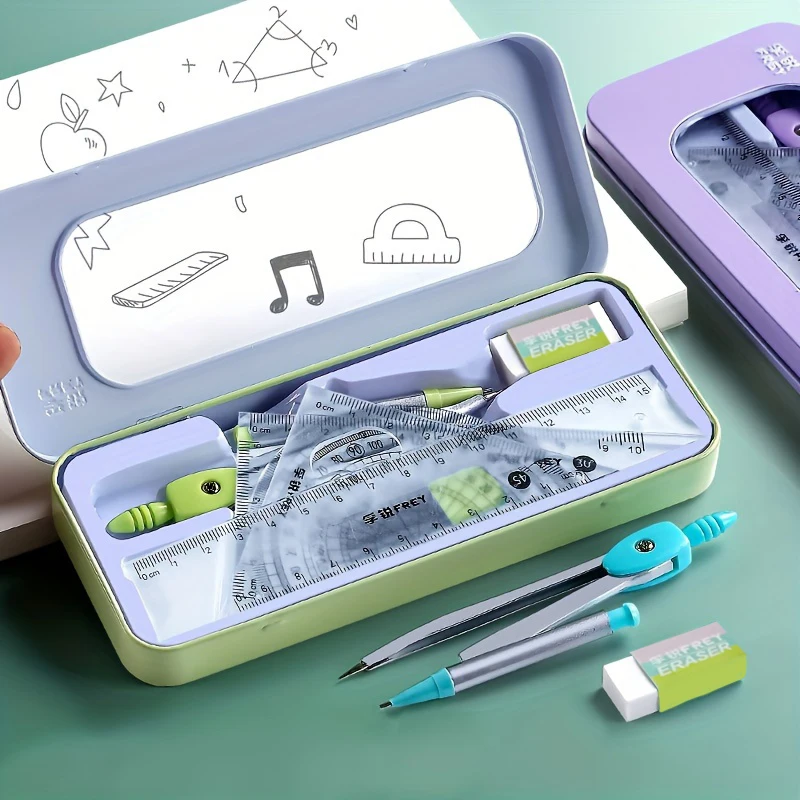 7 Pieces/box Ruler Set Compass Triangle Ruler School Supplies Simple Student Drawing Campus Stationery