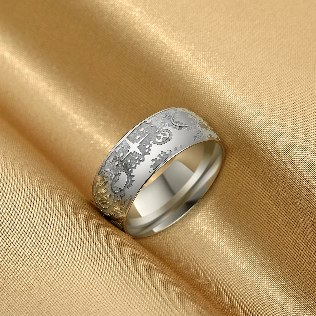 CHENGXUN Space Ring Planets Drawing Wide Handmade Ring Author's Work Ring Space for Men and Women