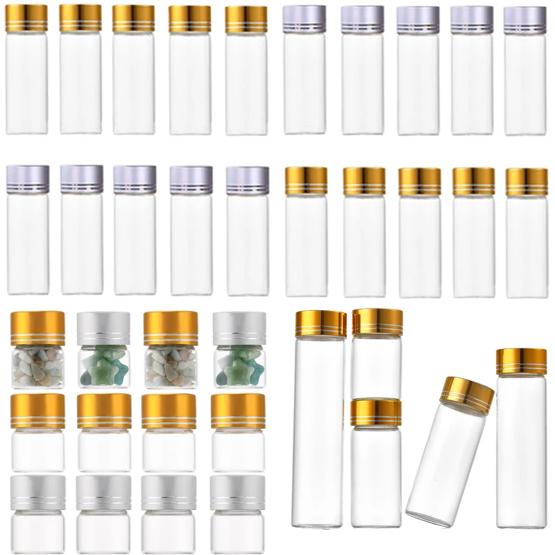 

30Pcs 12ml-110ml Mini Glass Bottles w/ Aluminum Screw Lids DIY Sample Vials For Wedding Favors Decorations Flower Tea Storage