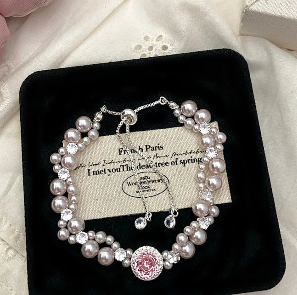 French Bling Faux Pearl Bracelet Sweet Fashion Premium Elegant Charm Jewelry Versatile High Appearance Hand Accessory for Women