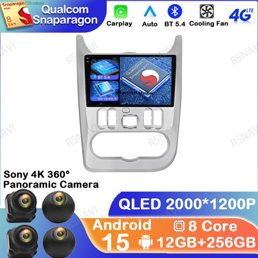 

Android 15 For Renault Logan 1 Sandero 2009 2010 2011 2012 - 2015 Largus Dacia Dust Head Unit BT QLED Stereo Qualcomm GPS DSP