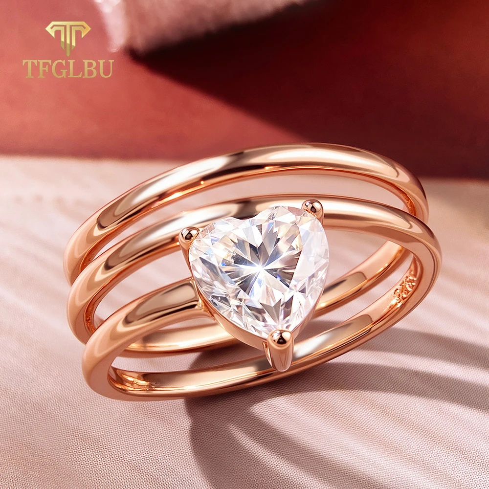TFGLBU 1CT Heart Moissanite Engagement Rings for Women 925 Sterling Silver Rings Wedding Bands Diamond Ring Fine Jewelry Gift
