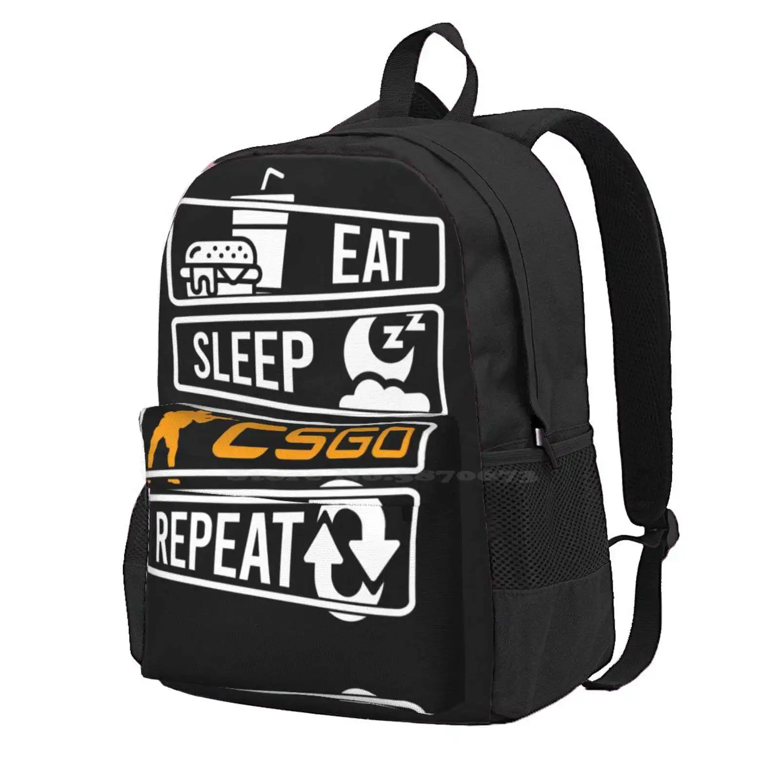 Eat Sleep Csgo Repeat Hot Sale Schoolbag Backpack Fashion Bags Eat Sleep Csgo Repeat Counter Strike Gaming Fps Gamer Shooter