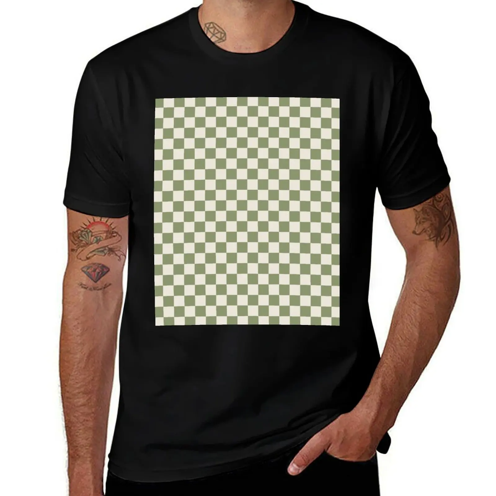 

Sage Green and Neutral Beige Mini Check Checkered Pattern T-Shirt funny costumes customs for a boy workout shirts for men