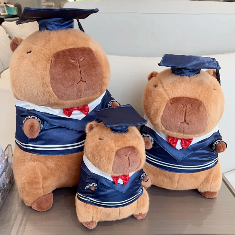 25-48cm Cartoon Cute Graduation Capybara Plush Doll Pillow Blue Doc Cap Capybara Stuffed Animal Home Decor Gift For Kids