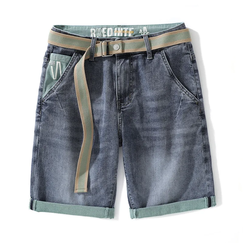 Jeans shorts Herren Sommer dünne lose lässige kurze Hosen Mode bestickte bedruckte gewaschene Stretch weiche Mittel hose