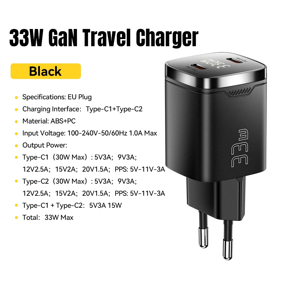 Essager 33w gan usb c ladegerät digital anzeige pd schnell aufladen für iphone 13 12 max pro ipad für xiaomi poco samsung ladegerät es 6