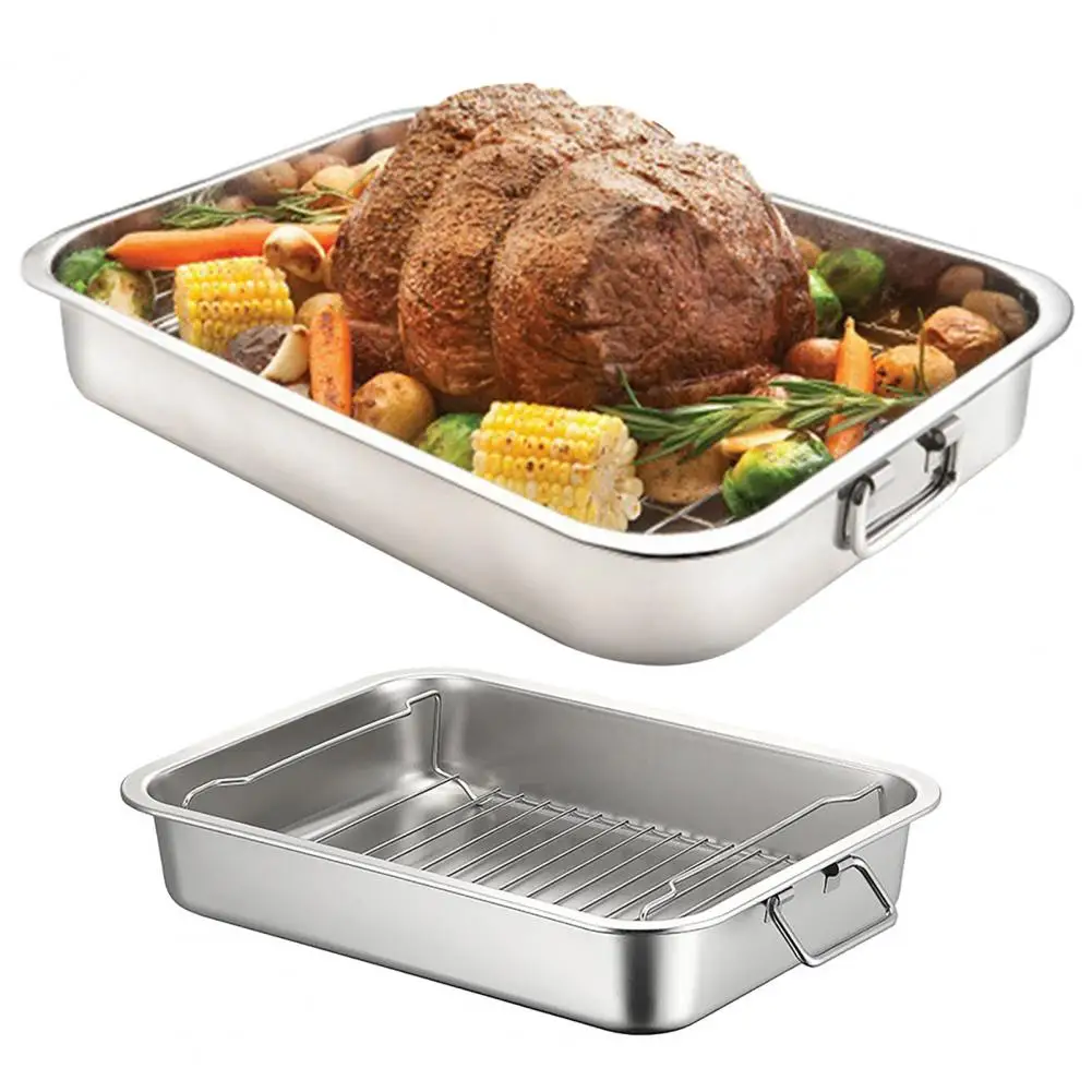 Baking Tray Stainless Steel Baking Tray Heavy Duty Stainless Steel Roasting Pan with Rack Handles Oven Baking Tray for Turkey