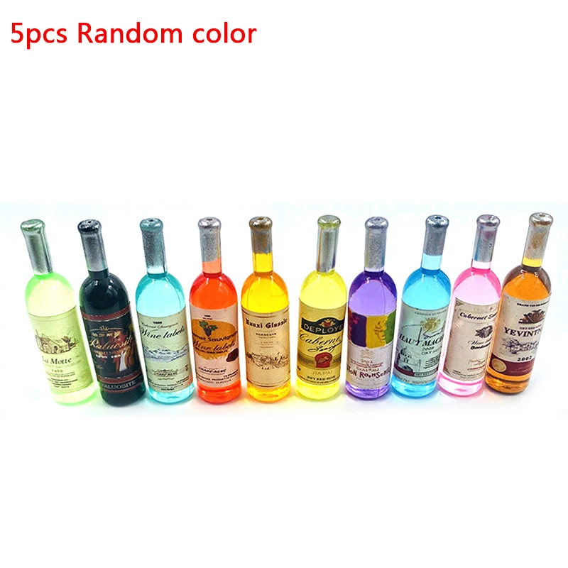 5PCS 1:12 Dollhouse Miniture Simulation Wine Bottle Kitchen Living Room Decoration Accessories