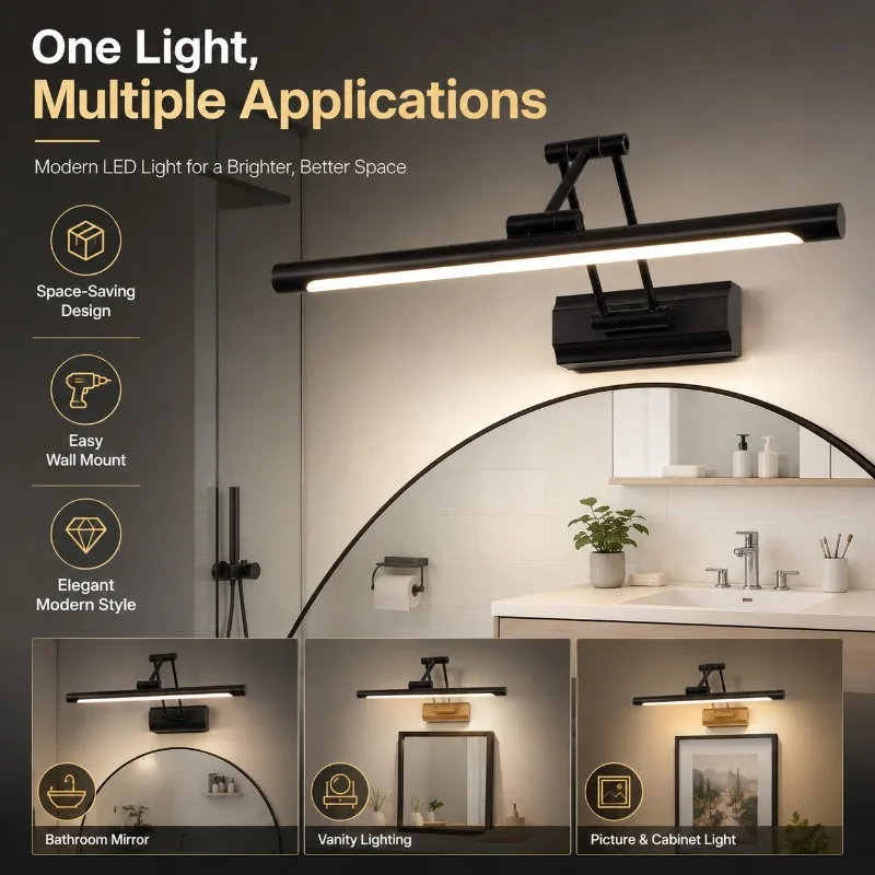 8W Waterproof LED Mirror Front Light Foldable Adjustable Extendable Vanity Wall Lamp for Bathroom Cabinet Makeup Mirror Light