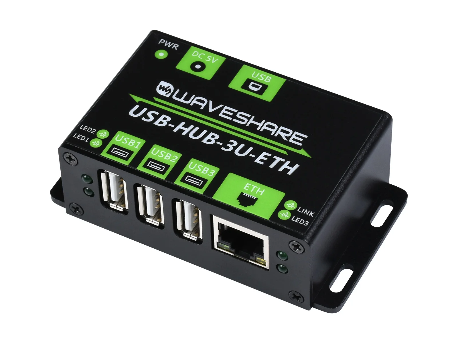 Waveshare Industrial Grade Multifunctional USB HUB Extending 3x USB Ports + 100M Ethernet Port Stable And Smooth