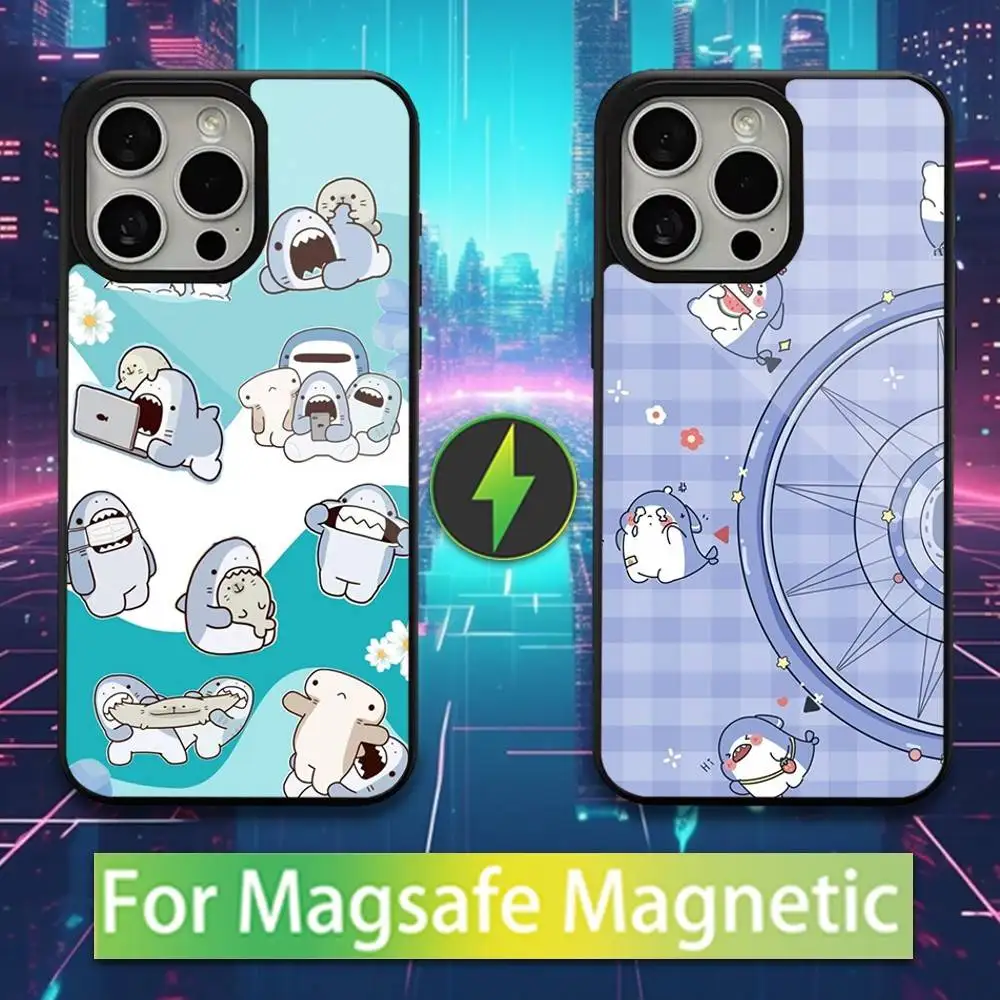 

Cute Blue Shark Cartoon Phone Case For iPhone 16,15,14,13,12,11,Pro,Max,Plus,Mini,Magsafe,Magnetic Wireless Charging Case