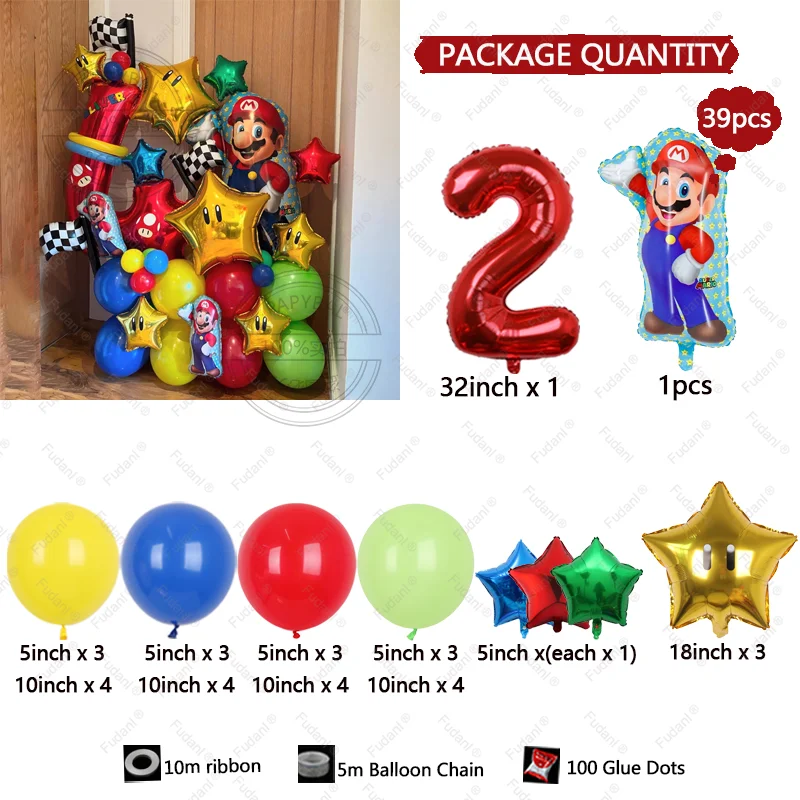 39 pezzi set di palloncini Super Marioed 32 pollici numero rosso palla foil ragazzo ragazza festa di compleanno palloncino bambini baby shower decorazioni forniture