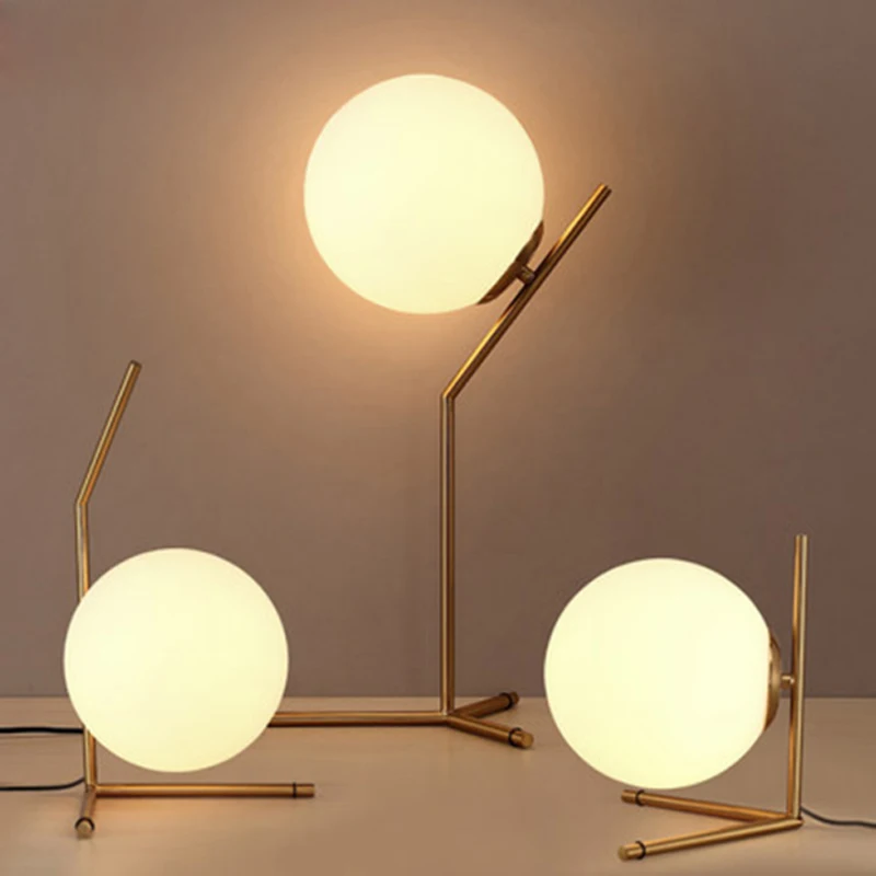 Postmodern Simple White Glass Ball Table Lamp Nordic Creative Bedroom Bedside E27 Dimmable Iron Deco Desk LED Lighting Fixture