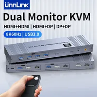 Unnlink 8K 60Hz 2x2 Dual Monitor KVM Switch 4K 120Hz HDMI DP KVM Video Switcher 2K 165Hz Share USB 3.0