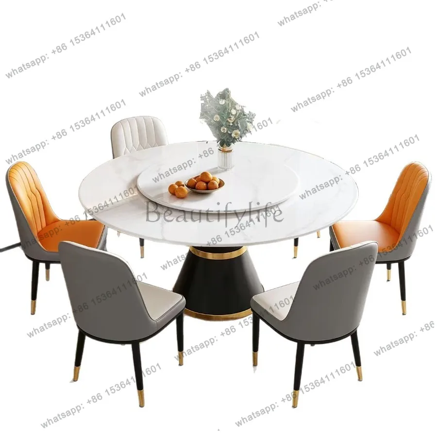 YJ Italian Minimalist Dining Table Granite Slab Waistline Dining Table Turntable Luxury Modern Home Furniture Tavoli Da Pranzo L