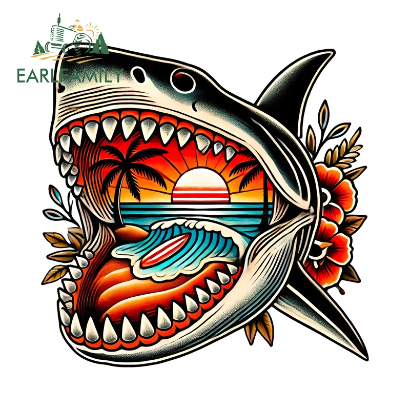 EARLFAMILY Attractive Cool Sea Item Car Stickers Amusing Shark Graffiti Decals Scratch-Proof Waterproof Vinyl Car Wrap Car Goods