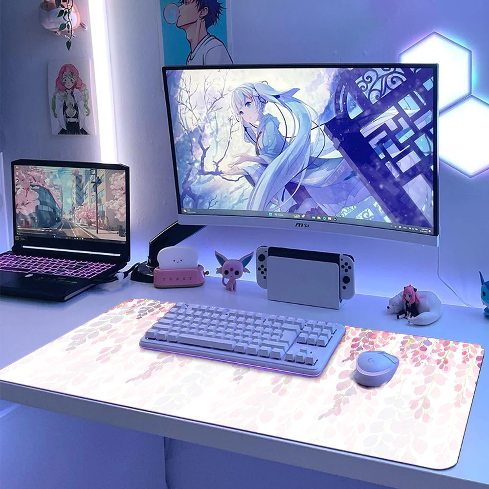 Pink Xxl Mouse Pad Flowers Plant Desk Mat Big White Custom Mousepad Aesthetic Gamer Girl Desktop Kawaii Accsesories Sublimation