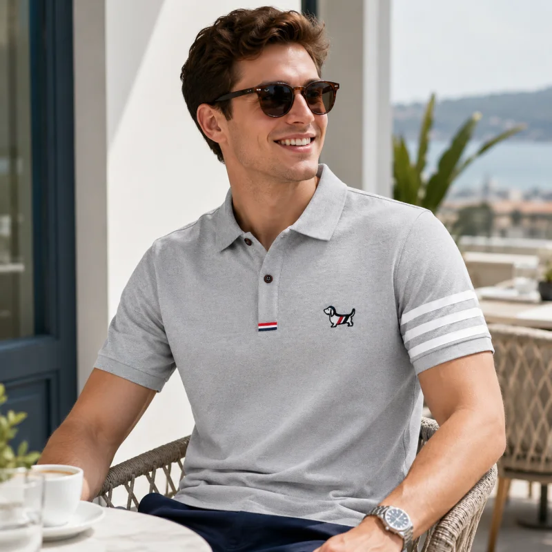 Luxury Brand Men's High Quality Short Sleeves Polo Shirt Lapel Embroidery Puppy Cuff Stripe T-Shirt Business Leisure Men's Wear view 5