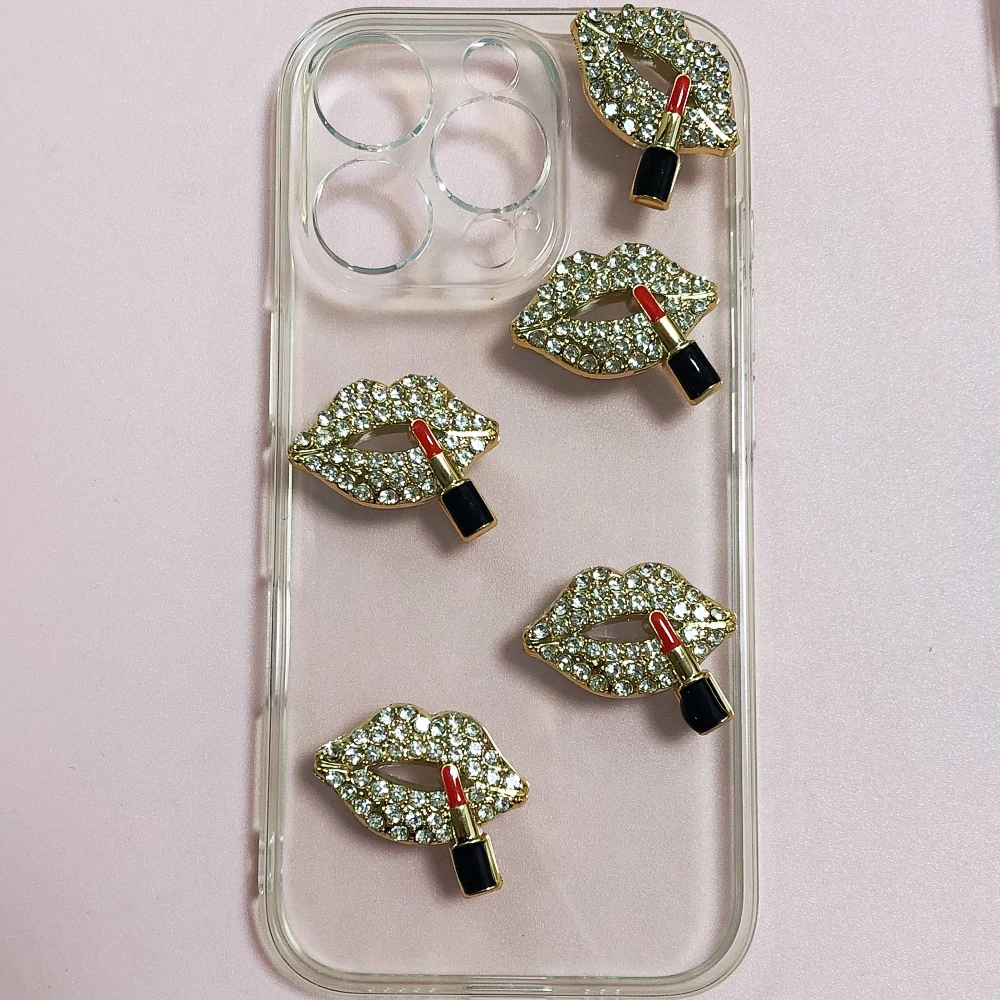 10Pcs Kawaii Bling Hollow Out Lips Flat Back Charms Dollar Sign Number Five Decorations Junk Phone Case Accessories Bulk Supply
