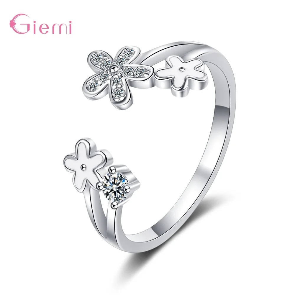 

Pure 925 Sterling Silver Flowers Zircon Open Adjustable Rings for Women Girls Wedding Party Fashion Jewelry Gifts Accessory