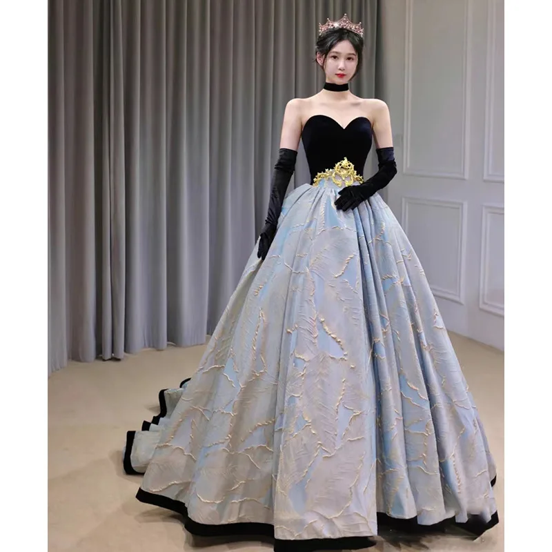 

Bla Strapl Wedding Dr for Women Faionable Design Engagement Par Dr New Arrival Winter 2024 Polyester Fabric