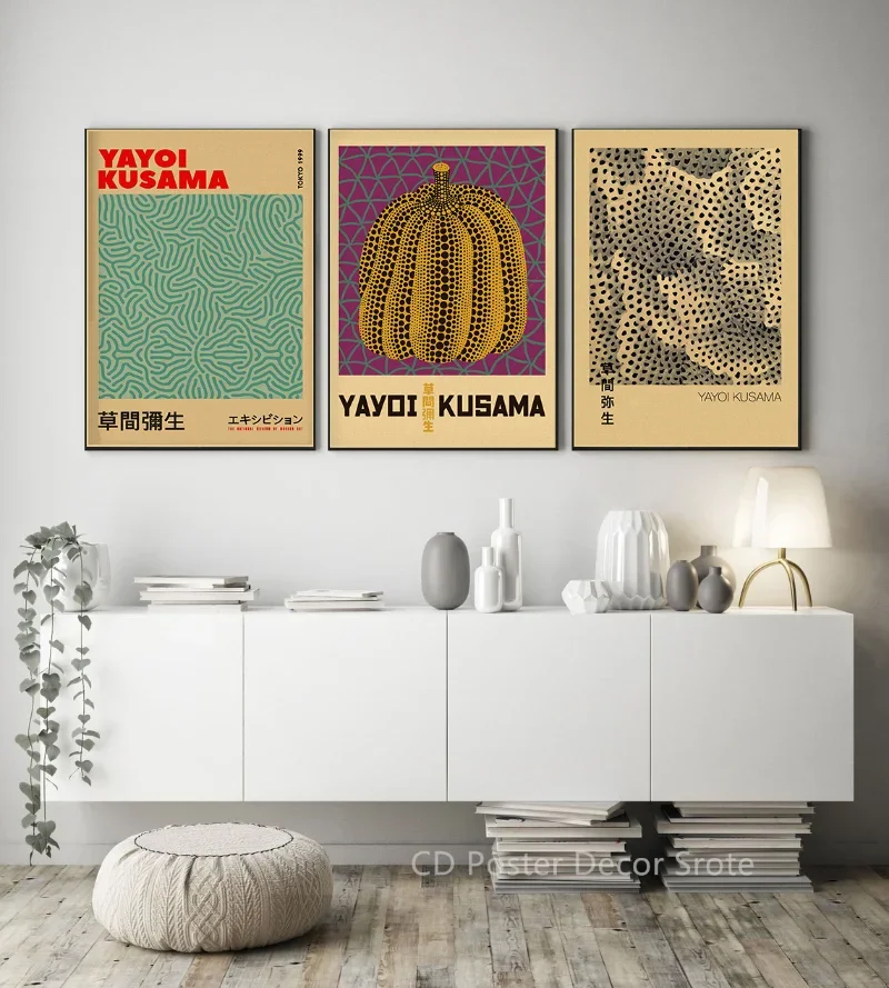 Yayoi Kusama Tentoonstelling Poster Pompoen Stippen Japanse Art Print Posters Vintage Home Room Bar Cafe Decor Esthetische Muurschildering