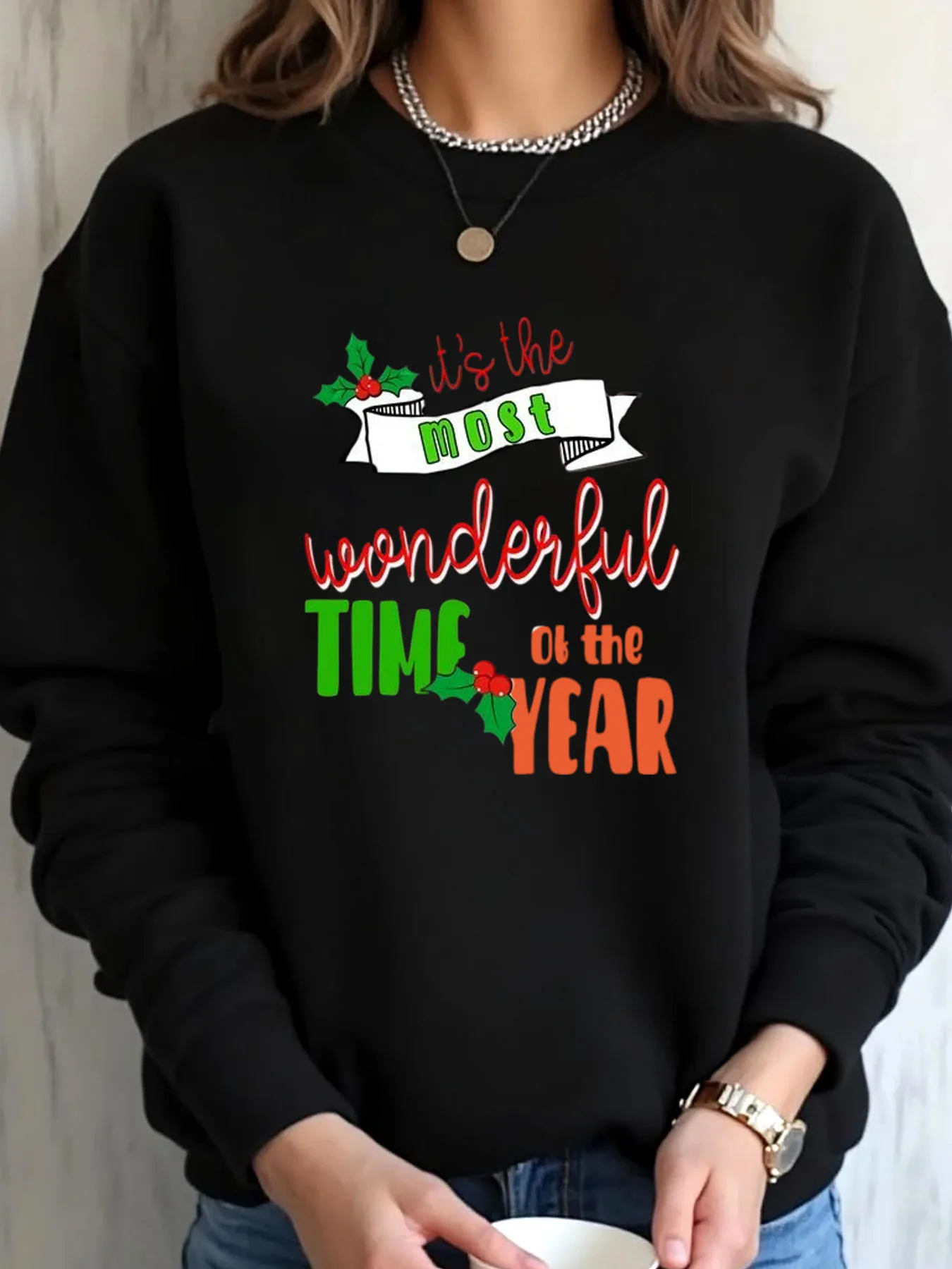 

Женская толстовка большого размера с рождественским праздничным принтом. Это самый чудесный год. Одежда для улицы.