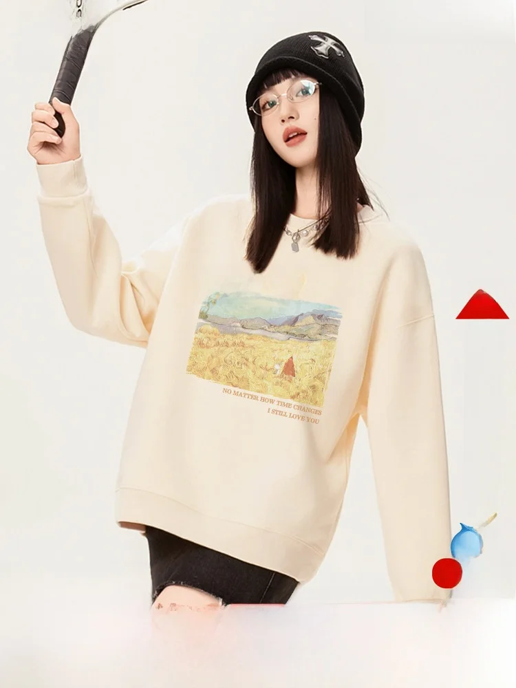 

Утепленная толстовка Snow Flng с капюшоном и подкладкой из овечьей шерсти, женский пуловер с круглым вырезом, теплый повседневный свитшот свободного кроя с длинными рукавами