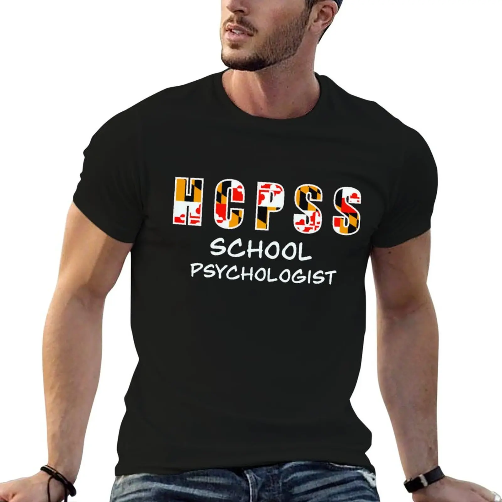 Копия белой футболки с надписью HCPSS School Psych, футболки в стиле аниме для мужчин, мужская футболка, летняя футболка