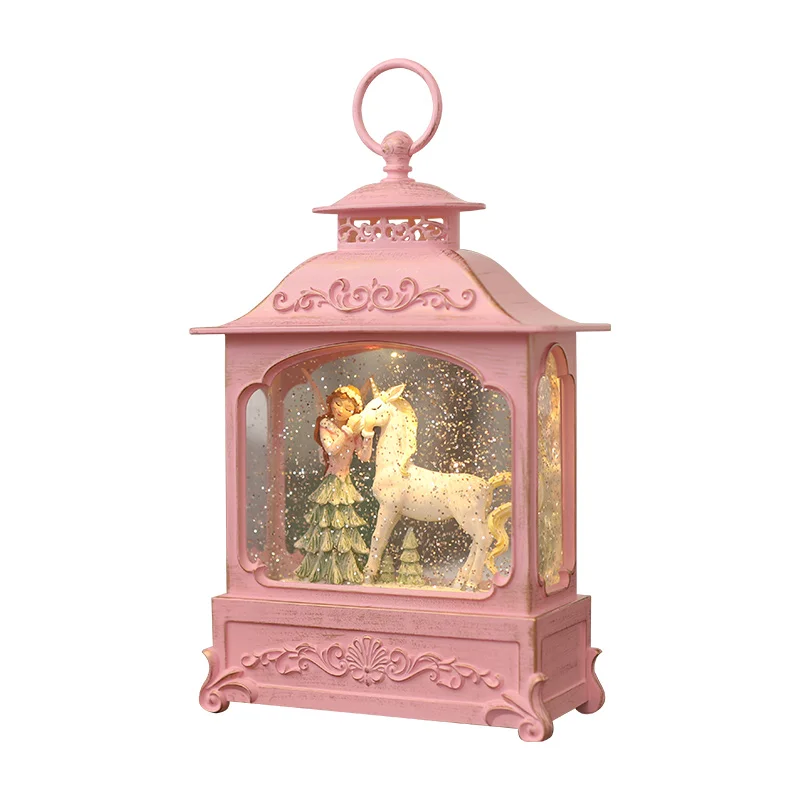 

Romantic Creative Unicorn Princess Square Lamp Floating Snow Lantern Music Box For Christmas Decoration Supplier